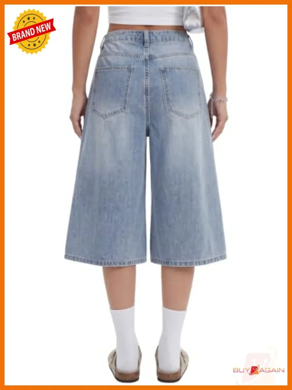 Women's Low Rise Wide Leg Baggy Denim Bermuda Shorts with Pockets